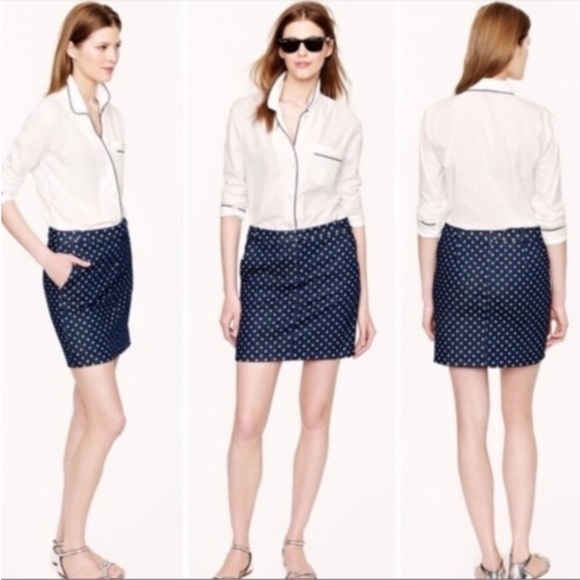 J. Crew Dresses & Skirts - J Crew denim polka dot skirt